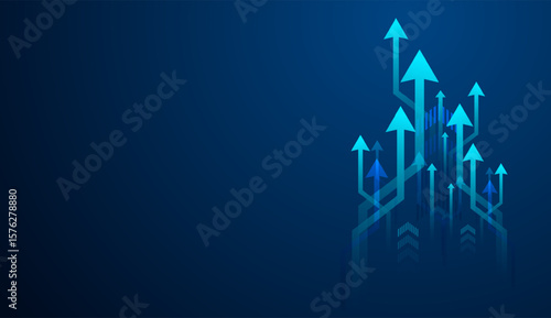 The upward arrows against a dark blue background represents growth, market movement. growing up arrows concept vector. The Group of upward arrows growth, vector illustration