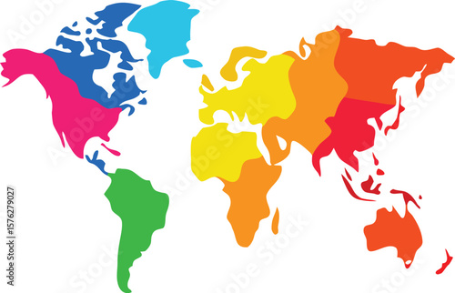 Vibrant rainbow world map illustration with bold outlines perfect for educational or travel themed designs