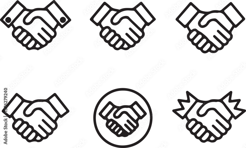 Fototapeta premium Handshake Icons Collection of Simple Line Art Handshake Illustrations