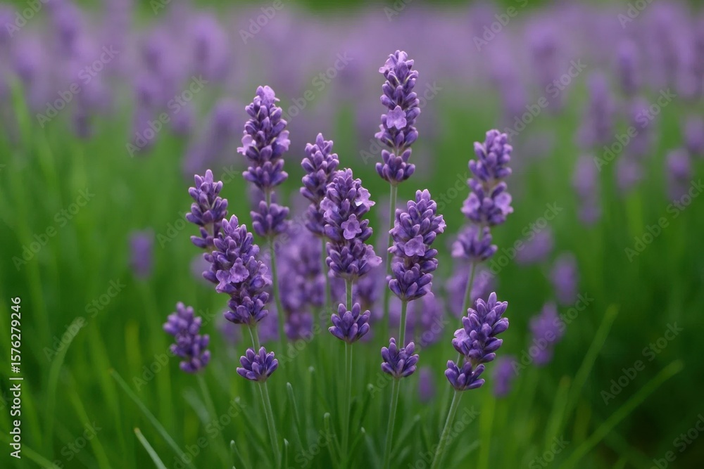 Obraz premium A serene field of lavender blooms in soft focus, capturing the essence of tranquility and natural beauty