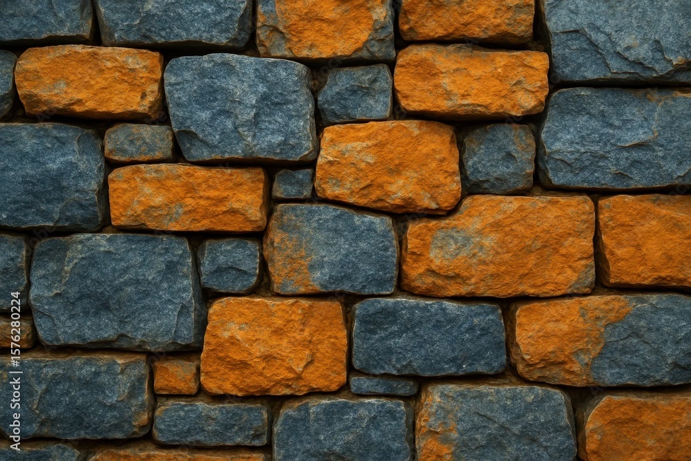 Obraz premium An abstract blend of blue and orange hues on a textured stone wall