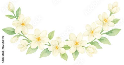 Watercolor Jasmine Flower Half Wreath