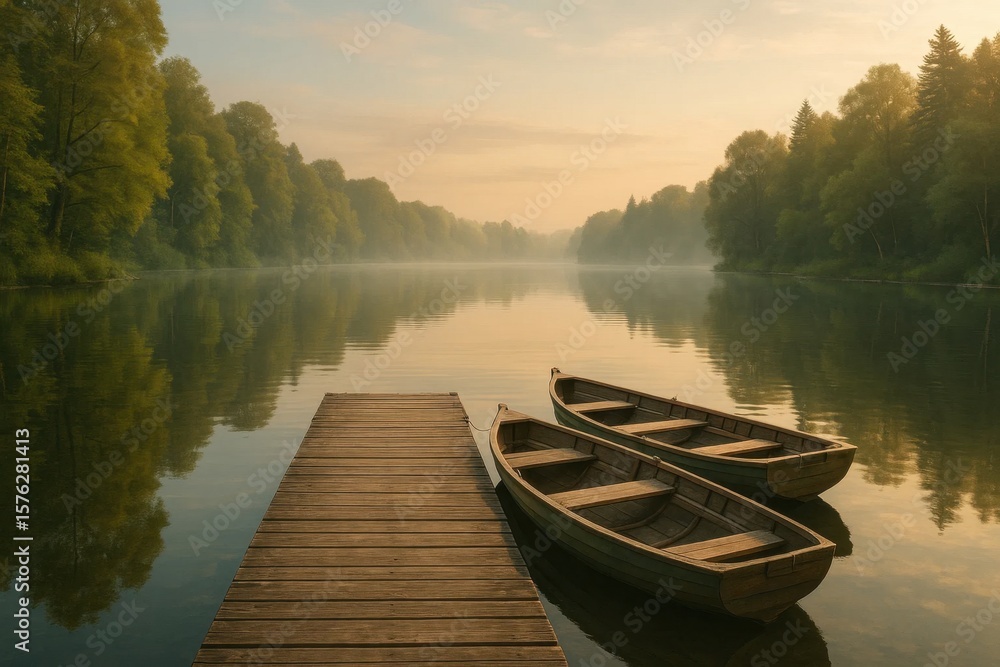 Obraz premium A Serene Lake at Sunrise