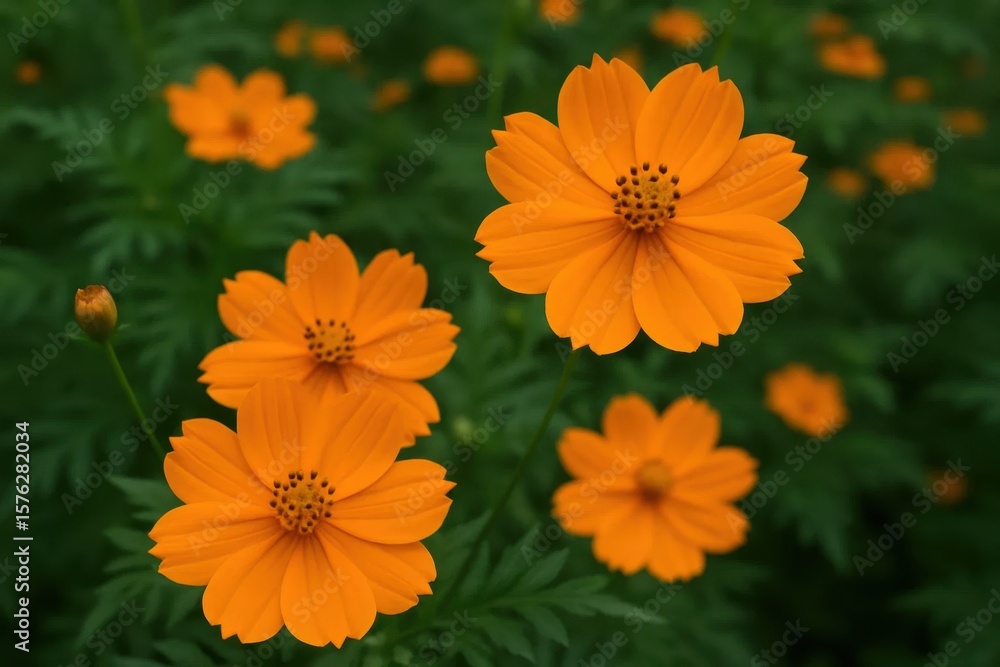 Fototapeta premium A vibrant dance of orange blooms against a verdant backdrop, capturing the essence of nature's beauty