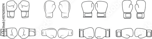 Boxing gloves vector icons set, sports, fight, and martial arts equipment collection, outline graphic group, editable design elements for fitness, training, and championship projects