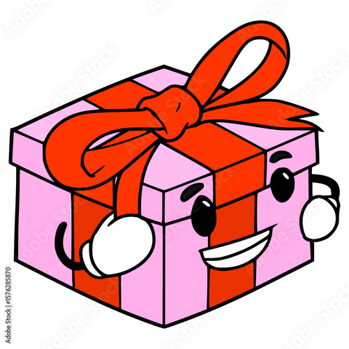 pink gift box character illustration hand drawn isolated vector