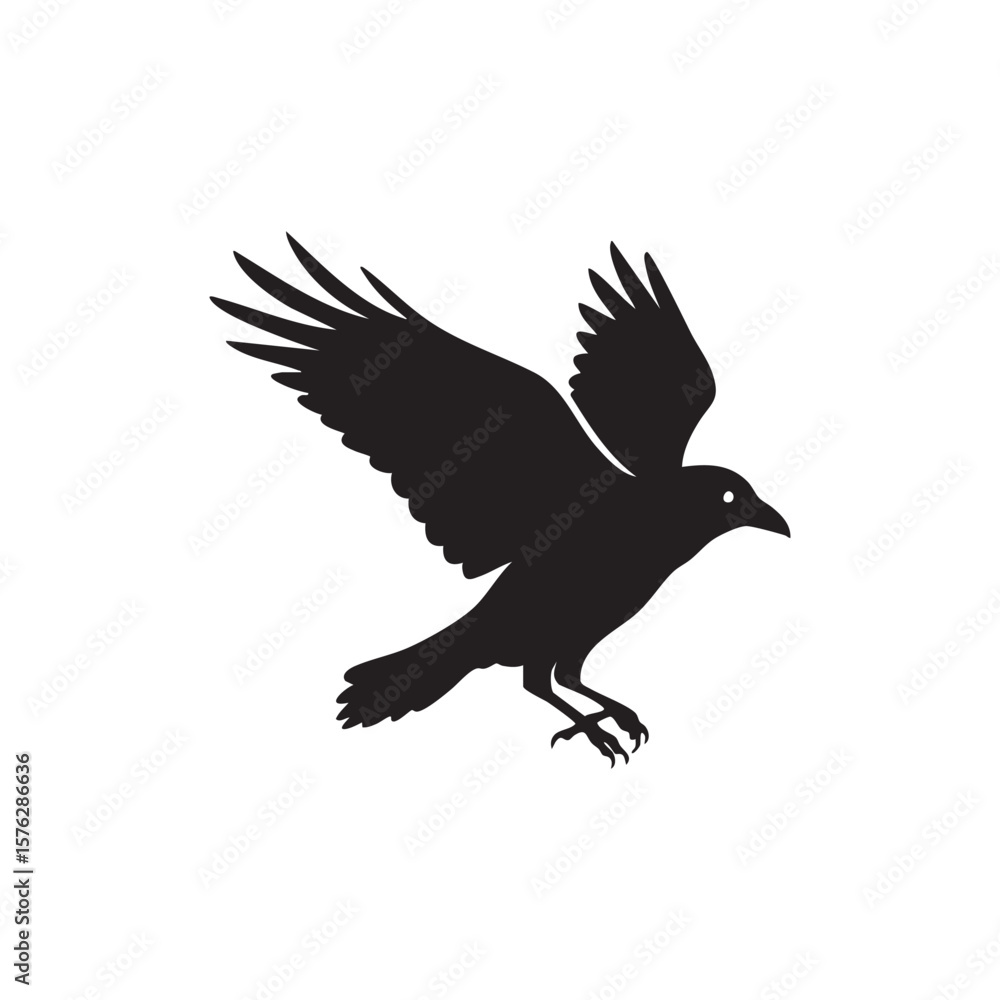 Obraz premium Black silhouette of a crow in flight isolated on white background silhouette