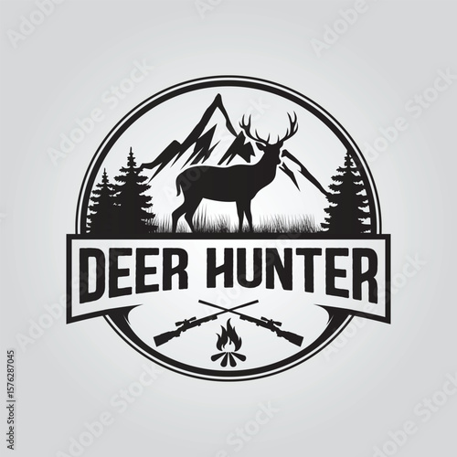 vintage whitetail deer hunting badge silhouette vector logo