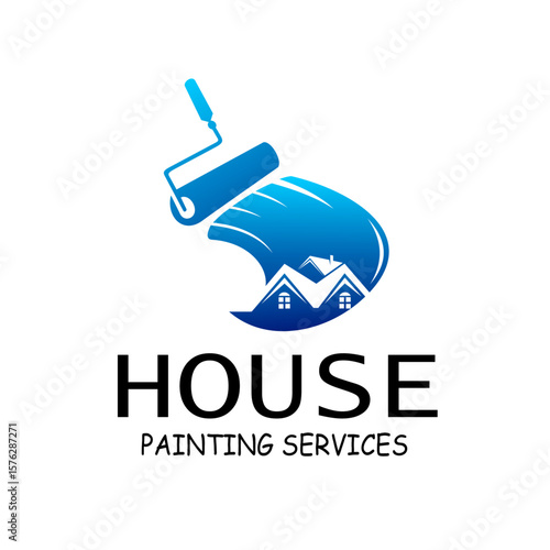 Simple house painting and paint logo icon detail