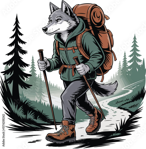 Anthropomorphic Wolf Hiking Adventure A Journey Through Majestic Pines