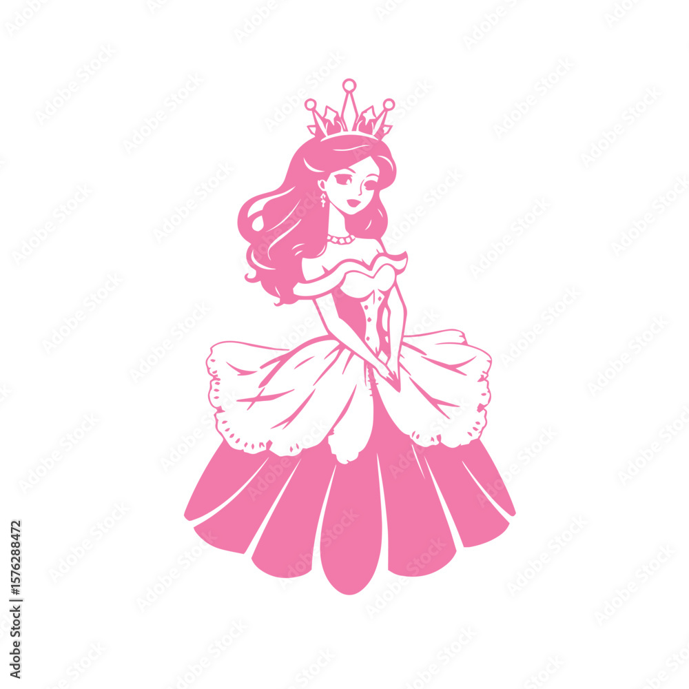 Fototapeta premium Princess in gown and tiara vector design concept illustration.