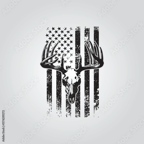 rustic American flag with deer antlers
