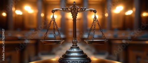 Ornate scales of justice, symbolizing fairness.