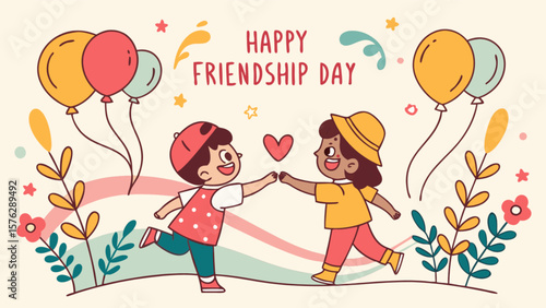 Happy friendship day illustration with friends balloons and heart celebration for best friends forever