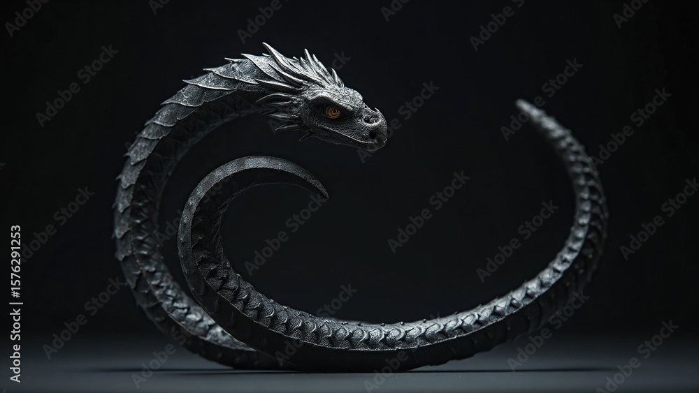 Obraz premium Mystical Dragon Sculpture on Dark Background for Fantasy Art and Design Inspiration