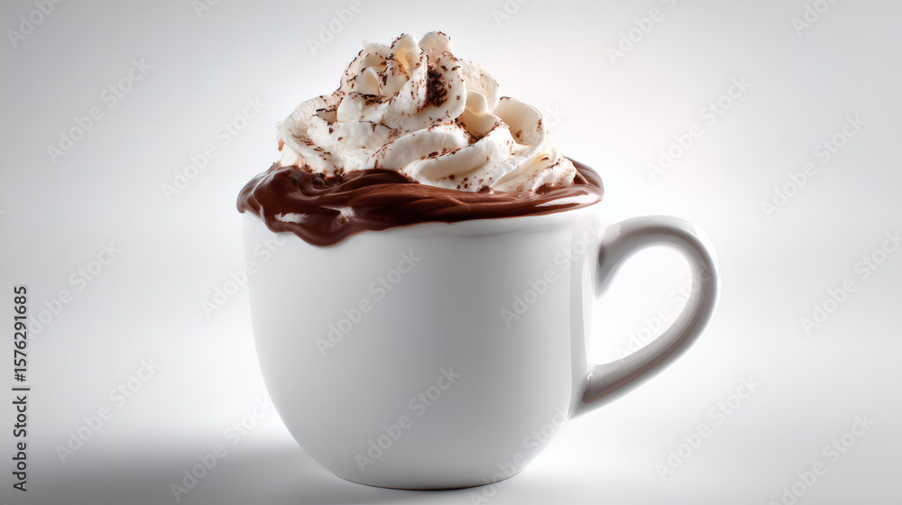 A delightful cup of hot chocolate with a generous topping of whipped cream. A delightful cup of hot chocolate with a generous topping of whipped cream.