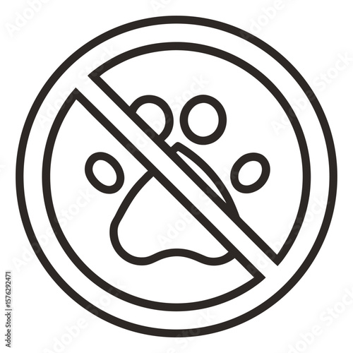 No pets allowed symbol with paw print and red prohibition sign