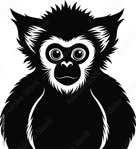 Hoolock Gibbon Illustration | Endangered Primate Vector Art | Wild Ape Drawing | Jungle Gibbon Clipart | Asian Forest Animal Design | Wildlife Primate Graphic