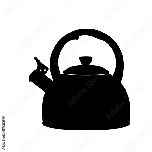Silhouette of a kettle with a curved handle and spout on a white background