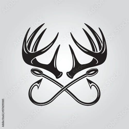 vintage whitetail deer hunting hook badge silhouette vector logo