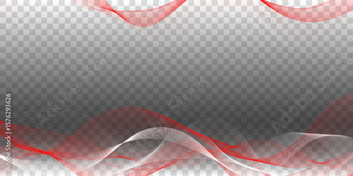 Waving smoked lines background in transparent design. isolated waving red white lines background