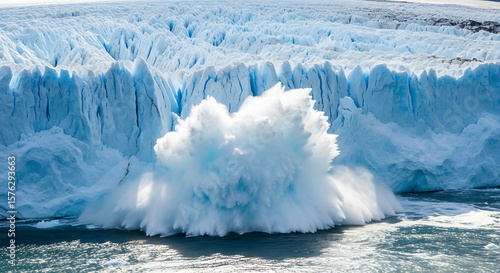 glacier calving event with ice falling into water