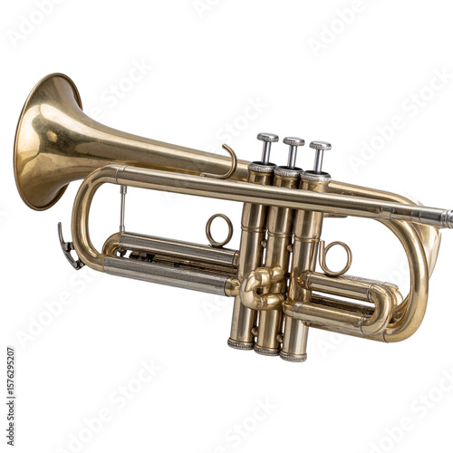  Antique Trumpet Illustration – Vintage Brass Horn with Three Valves and Aged Look PNG
