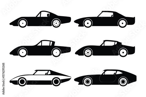 Classic Cars: A collection of sleek vintage cars in striking silhouettes, highlighting timeless design and automotive elegance. 