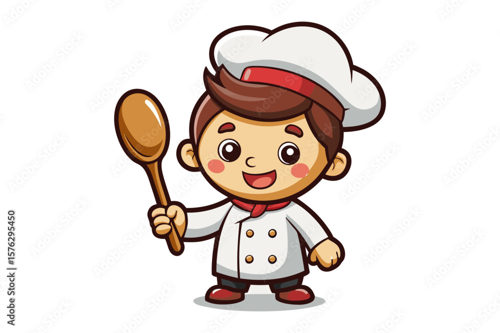 Cartoon Chef with Wooden Spoon: A charming cartoon chef, garbed in a pristine uniform and chef's hat, confidently wields a wooden spoon, poised to create a culinary masterpiece. Cartoon Chef with Wooden Spoon: A charming cartoon chef, garbed in a pristine uniform and chef's hat, confidently wields a wooden spoon, poised to create a culinary masterpiece.