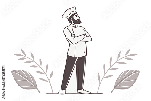 Culinary Visionary: A skilled chef in a classic uniform, stands confidently, embodying the essence of culinary expertise and a commitment to gastronomic perfection.