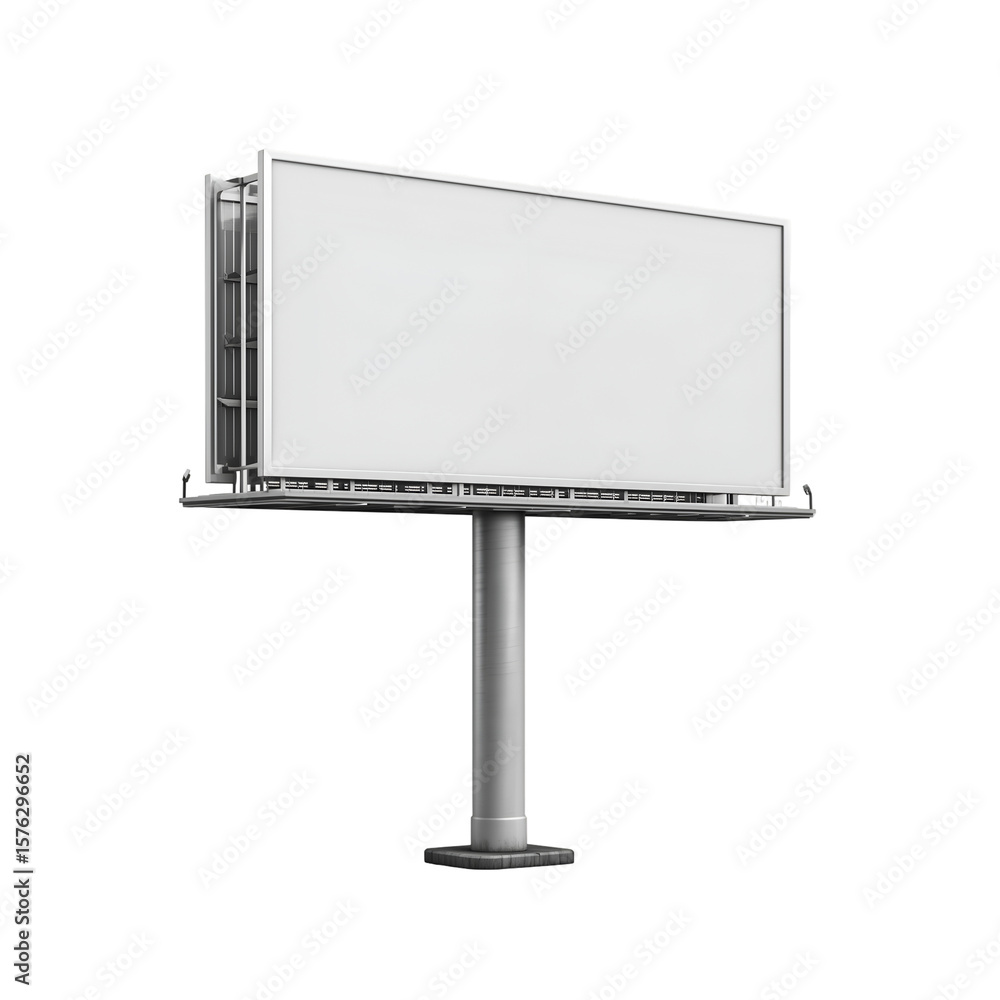 Fototapeta premium Blank outdoor billboard on a metal post isolated on transparent background.