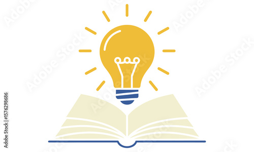 A vector light bulb icon with a book symbolizes the bright concept of innovation and the power of ideas in design
