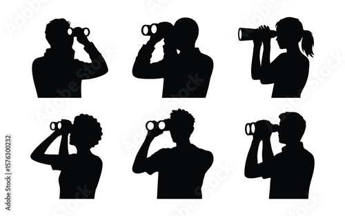 Binoculars Silhouette Icons Set Vector Illustration - Modern Observation and Exploration Collection for Nature, Travel, and Discovery Design Elements