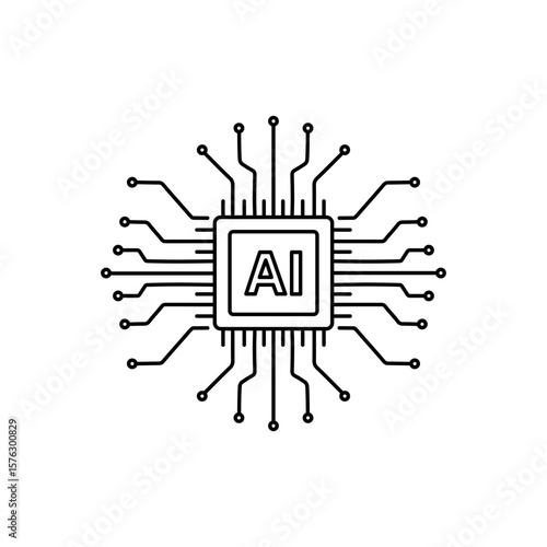 High-tech AI chip concept with layered circuit design. Modern and clean outline for digital interfaces and futuristic branding.