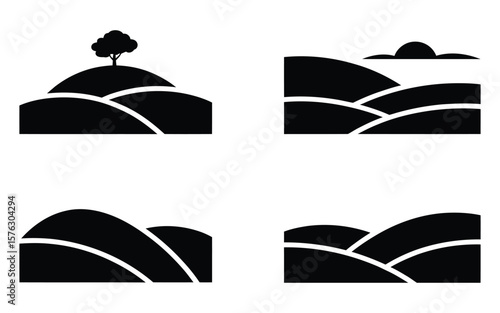 Hills and Landscape Silhouette Icons Vector Set - Modern Nature Symbols Collection for Outdoor, Rural, and Scenic Design Elements