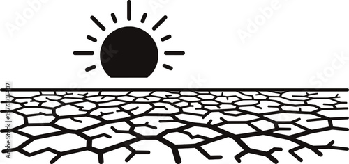 Illustration of cracked earth under a scorching sun, depicting drought and aridity.