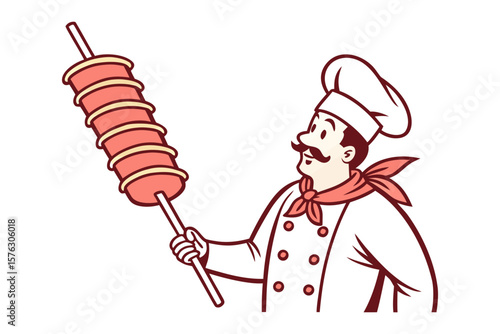 Chef and the Delightful Treat: A jovial chef, adorned in classic culinary attire, proudly presents a delectable treat, inviting you to savor the simple pleasures of culinary craftsmanship