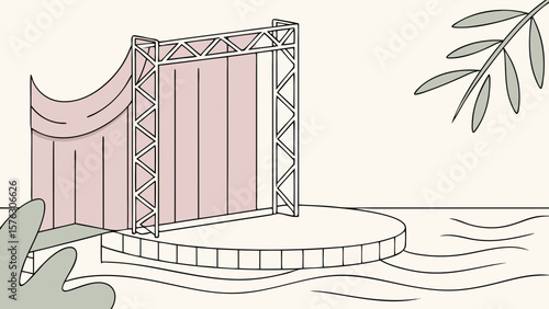 Outdoor event stage truss system with curtains and platform for performance and presentation venue