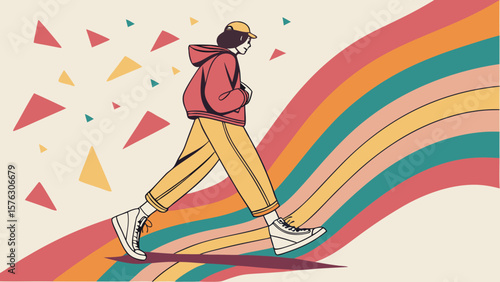 Woman walking illustration art design vector graphic trendy aesthetic colorful retro style fashion design artwork