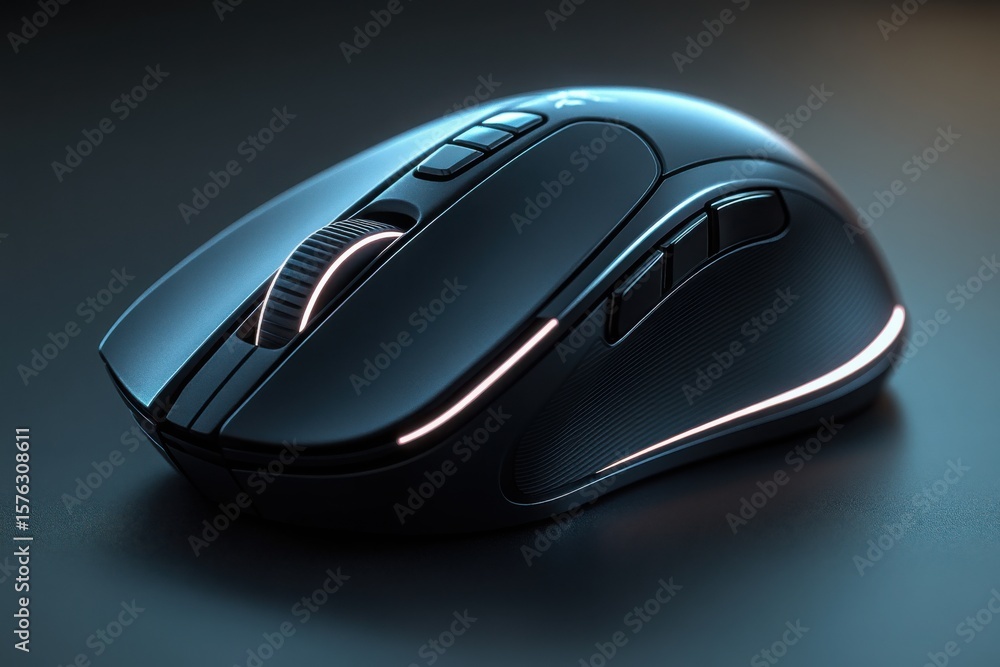A black computer mouse with glowing lights on the top A black computer mouse with glowing lights on the top
