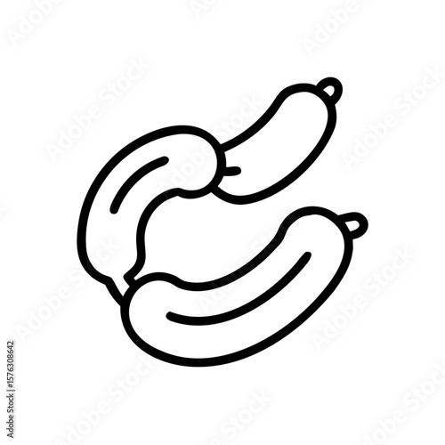 Two sausages are linked together isolated on white background