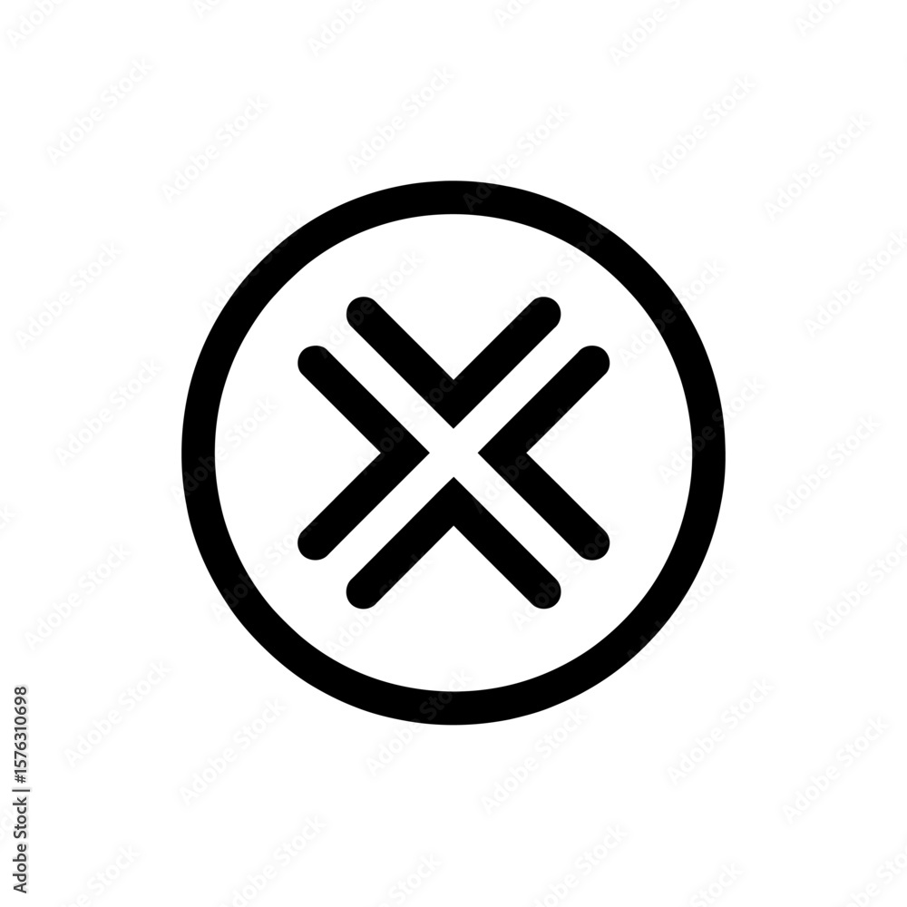 Obraz premium Simple geometric black symbol with intersecting lines inside a circle on a white background