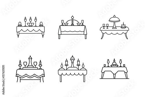 banquet table icon line art vector illustration
