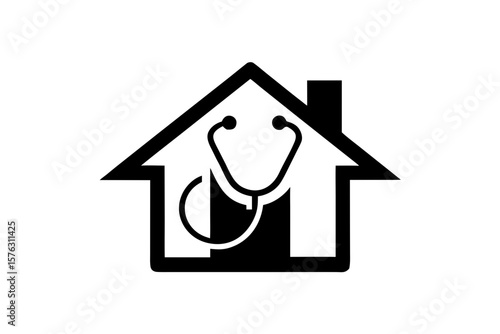 Home health care stethoscope medical symbol silhouette vector illustration