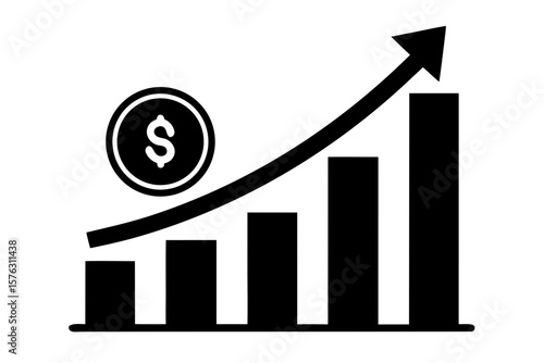 Growth chart with coin and arrow finance silhouette vector illustration