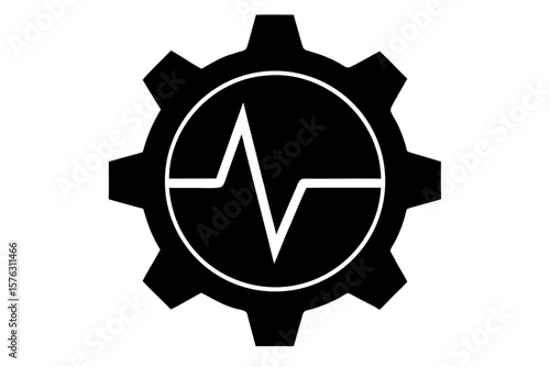 Gear heartbeat mechanic engineering technology silhouette vector illustration