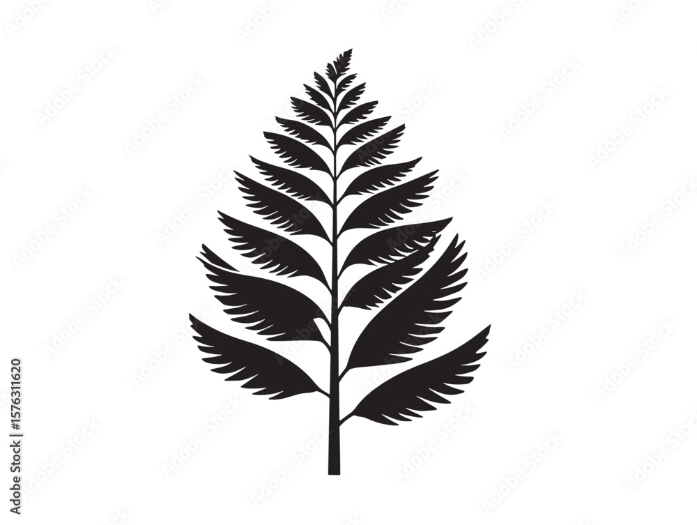 Fototapeta premium Fern Leaf Silhouette in Line Vector Design