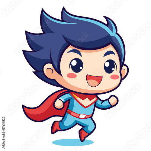 Cute cartoon superhero in action pose