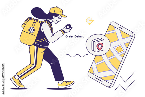 Courier App Adventure: A delivery person is on the move, navigating with app, envisioning smooth delivery