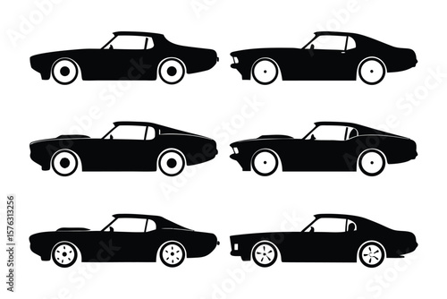 Classic car silhouette: A striking collection of vintage car silhouettes, a classic design that captures timeless style of automotive industry.